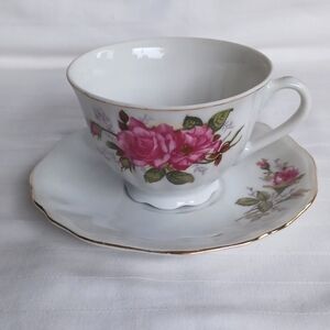 RW Japan Vintage Handpainted Floral Teacup & Saucer